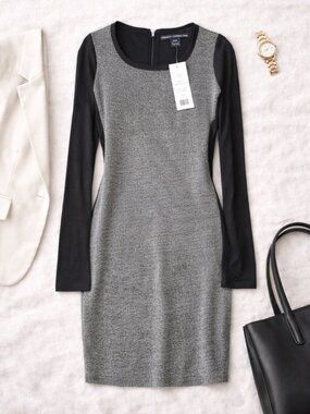 French Connection Black Textured Sheath Dress 12 NWT Minimal Work Office Chic